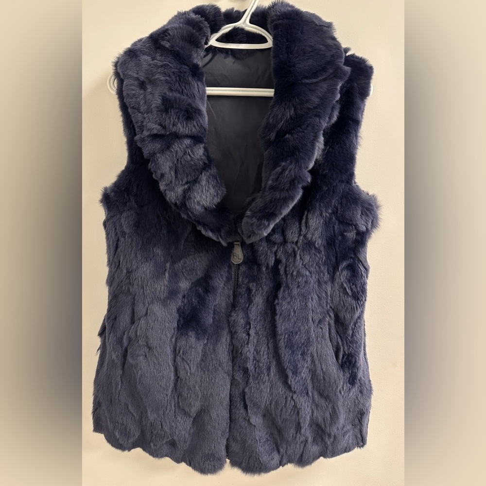 Patrizia Luca Milano Reservable  Gorgeous Genuine Fur Navy Blue  Vest  S